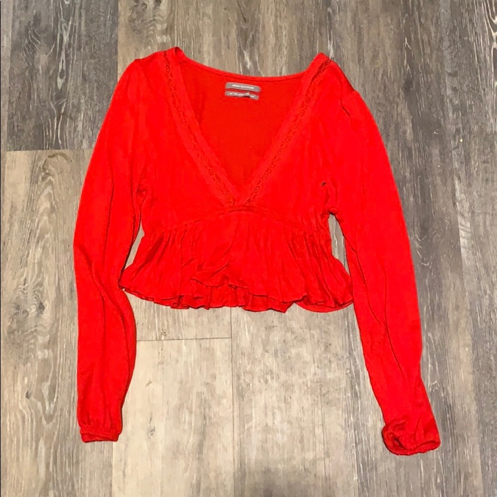 Urban Outfitters Red Flowy Long Sleeve Crop Top